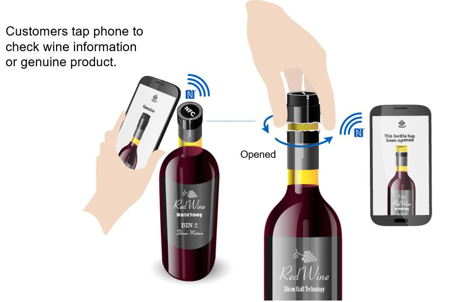Skjør NFC selvdestruktiv tag som brukes til alkoholvin anti-couterfeiting manament